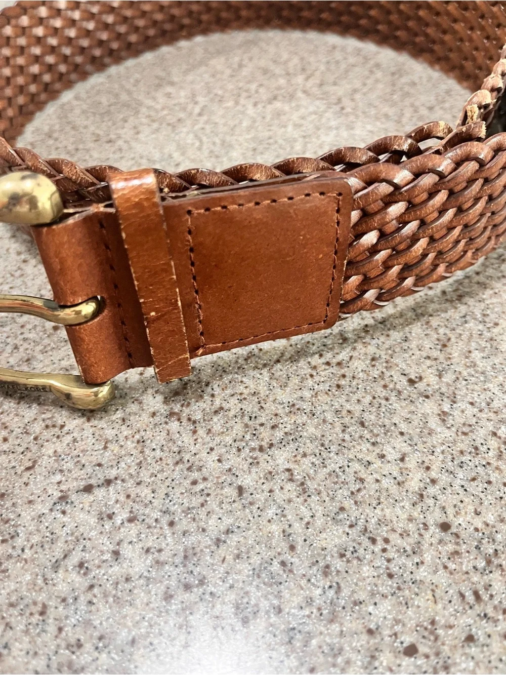 Michael Kors Wide Brown Bonded Leather Belt Brass Buckle Women’s Medium *Flaw
